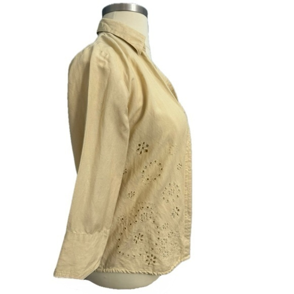 Beautiful Jennifer Eden Flower Eyelet Blouse Top 3/4 Sleeve Fall 12 Large
